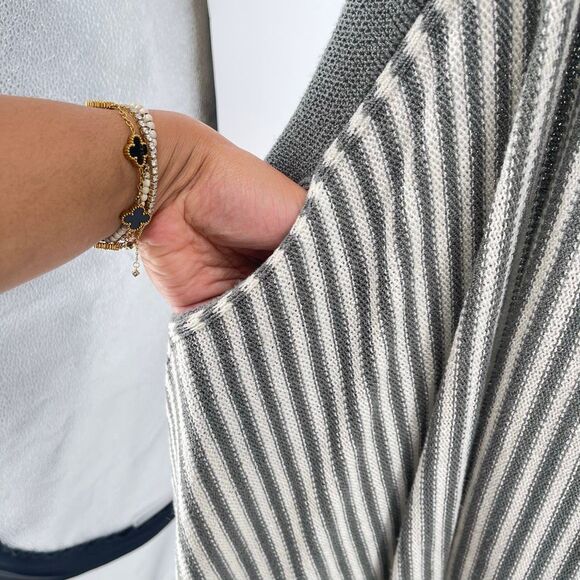 BCBGMaxazria Gray White Striped Sleeveless Open Front High Low Duster Cardigan - Picture 9 of 15